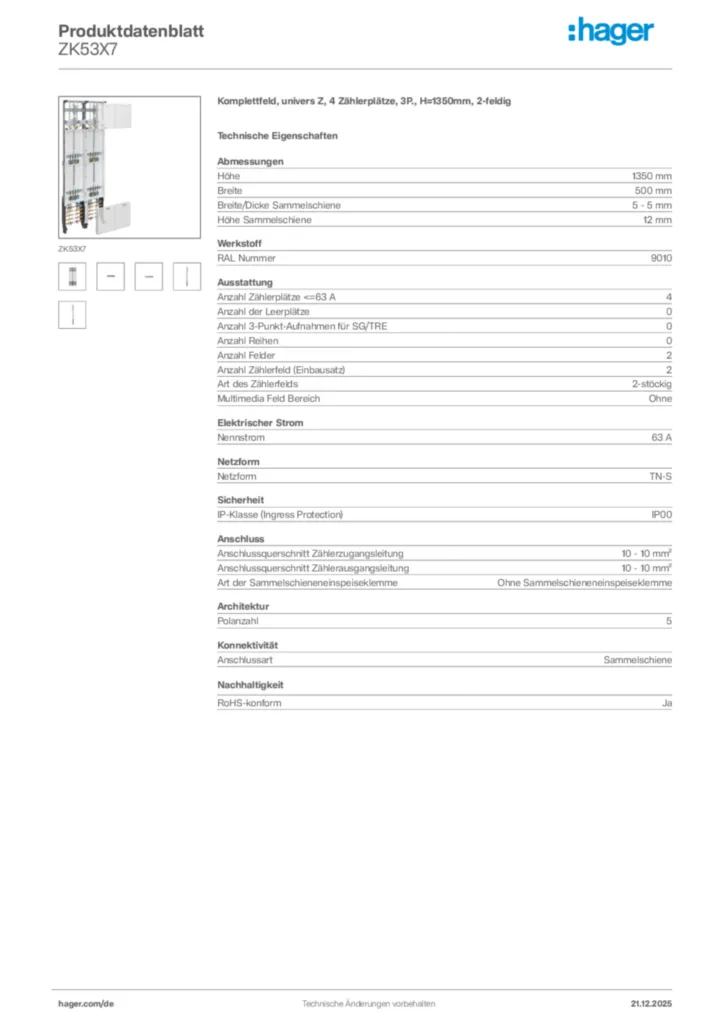 Bild Hager Produktdatenblatt ZK53X7 | Hager Deutschland