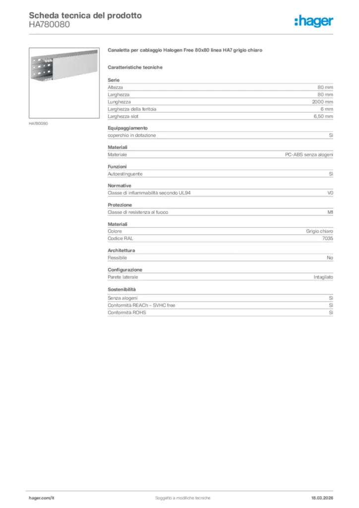 Immagine Hager Scheda tecnica del prodotto HA780080 | Hager Italia