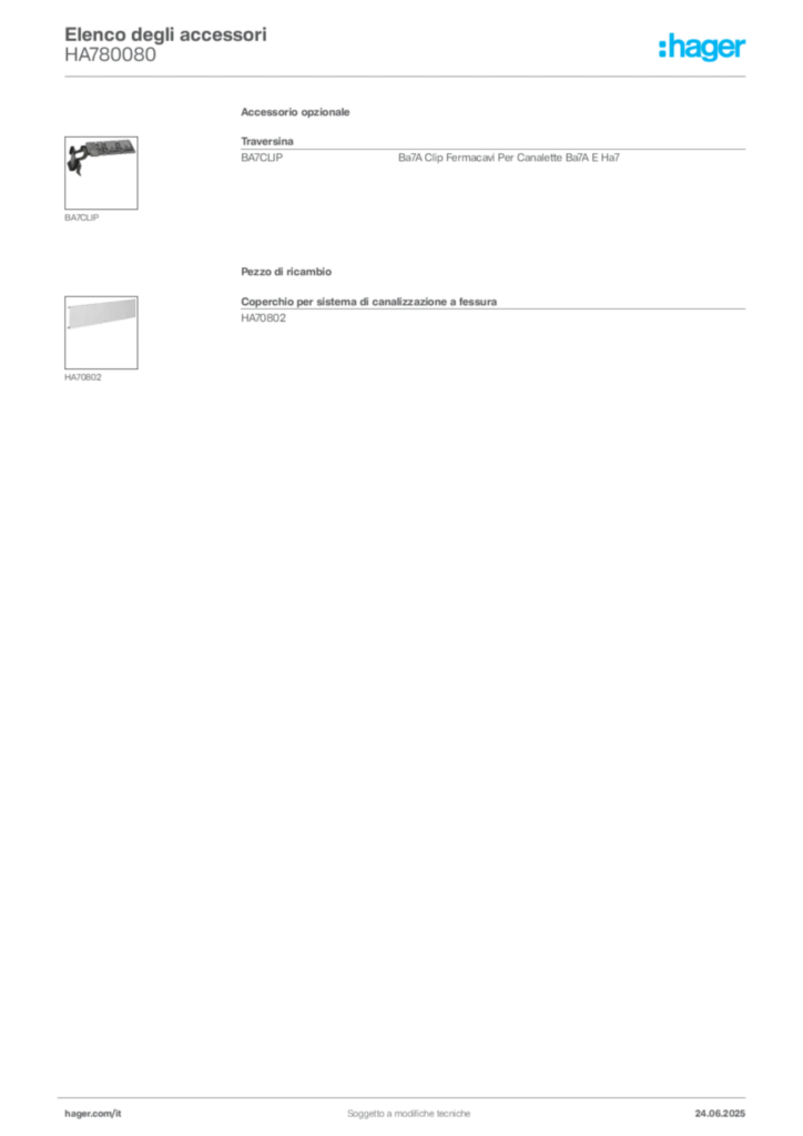 Immagine Hager Scheda tecnica del prodotto HA780080 | Hager Italia