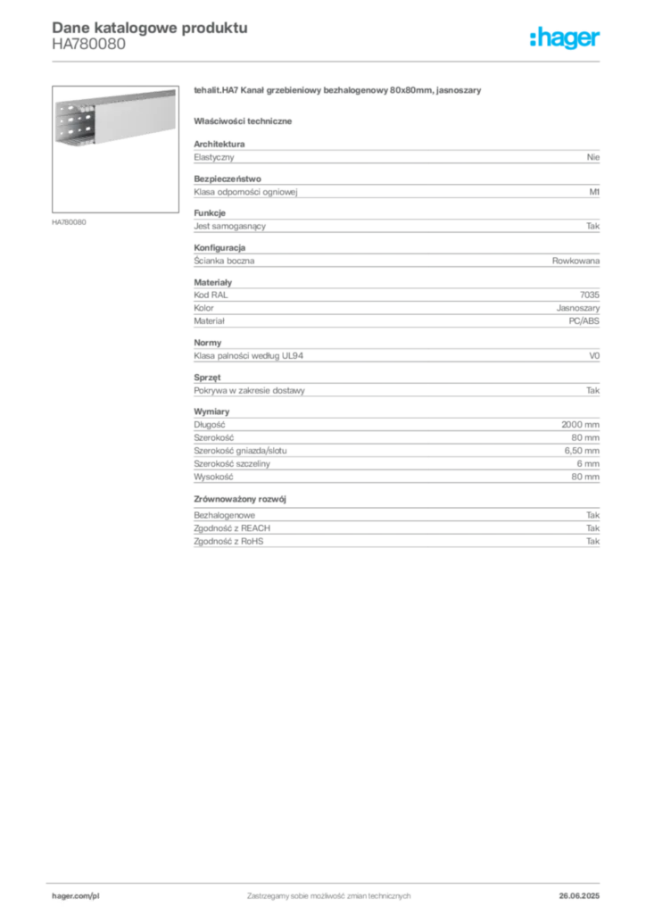 Zdjęcie Hager Dane katalogowe produktu HA780080 | Hager Polska