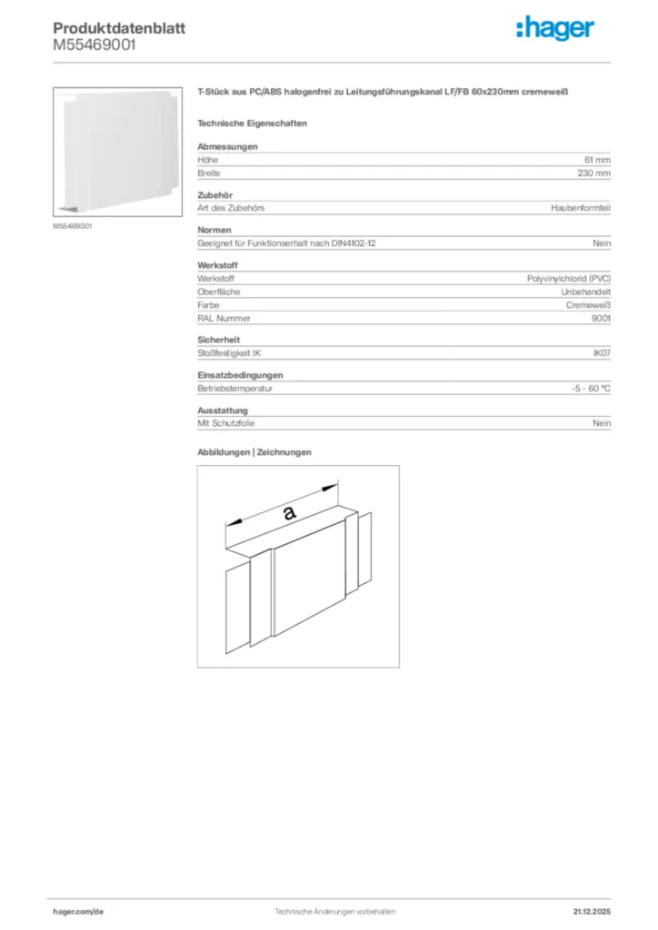 Bild Hager Produktdatenblatt M55469001 | Hager Deutschland