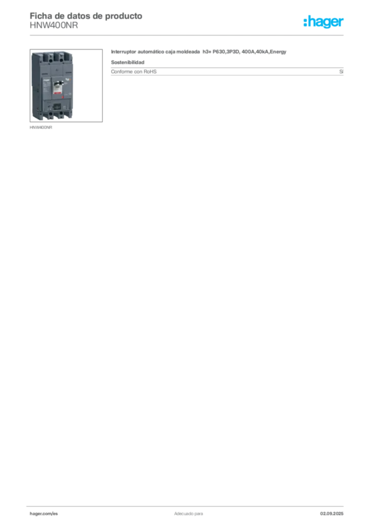 Imagen Hager Ficha de datos de producto HNW400NR | Hager España