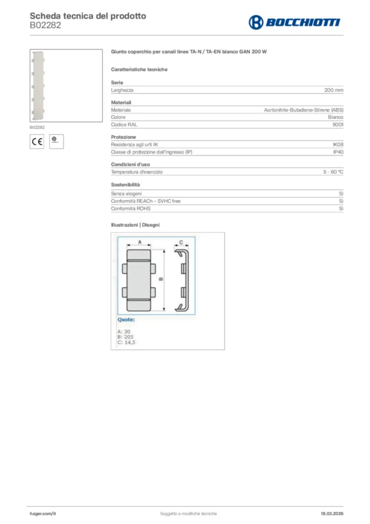 Immagine Bocchiotti Scheda tecnica del prodotto B02282 | Hager Italia