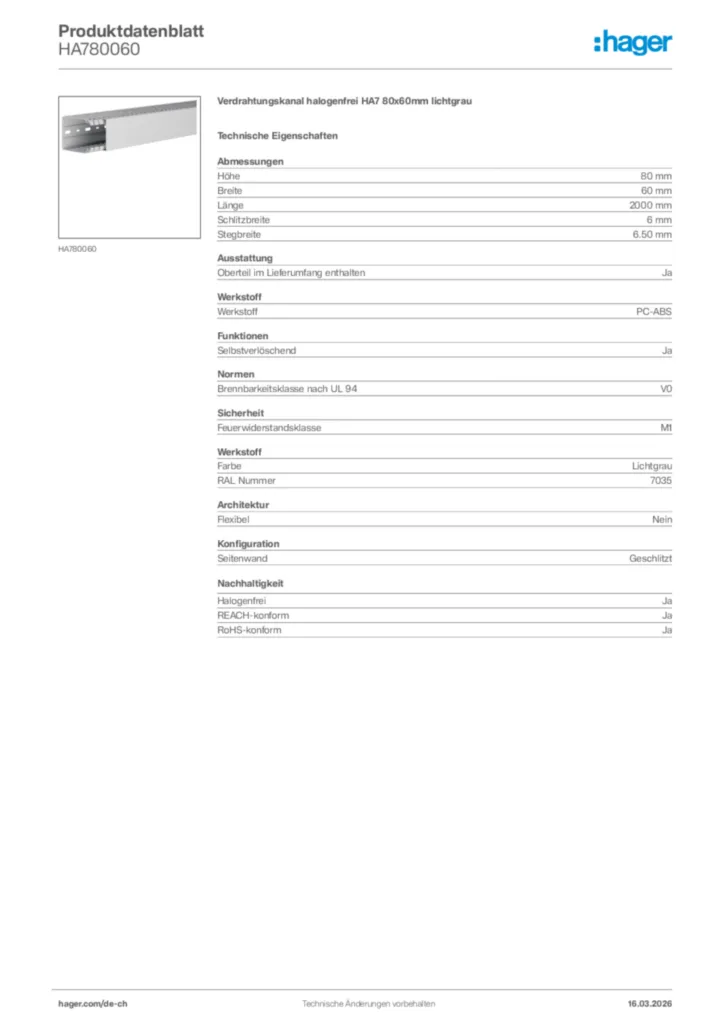 Bild Hager Produktdatenblatt HA780060 | Hager Schweiz