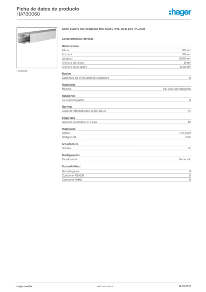 Imagen Hager Ficha de datos de producto HA780060 | Hager España