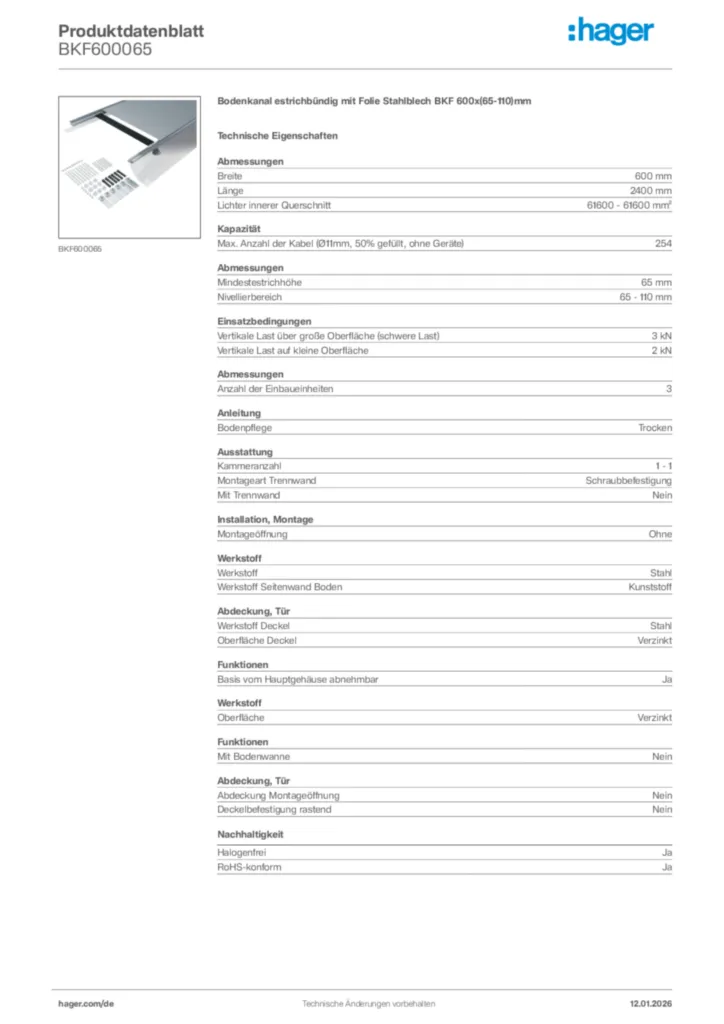 Bild Hager Produktdatenblatt BKF600065 | Hager Deutschland