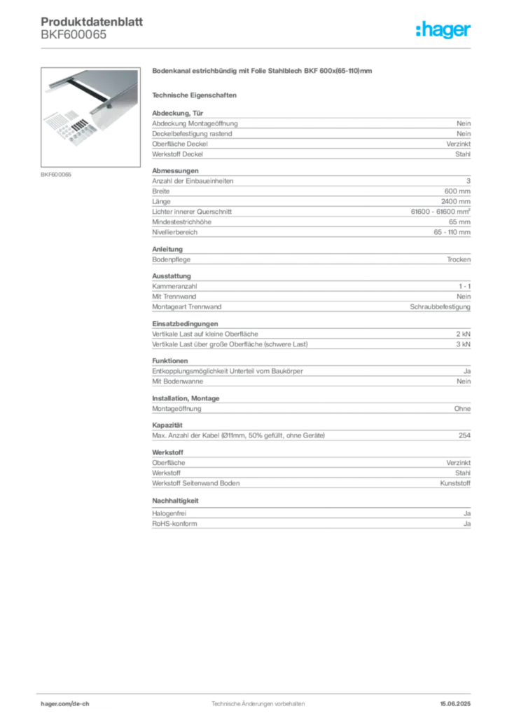 Bild Hager Produktdatenblatt BKF600065 | Hager Schweiz