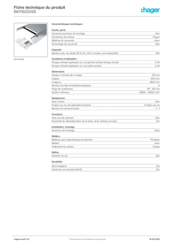 Image Hager Fiche technique du produit BKF600065 | Hager Suisse