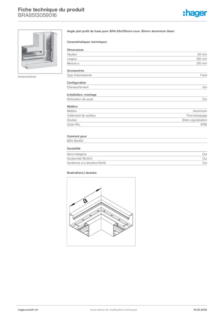 Image Hager Fiche technique du produit BRA8513059016 | Hager Suisse