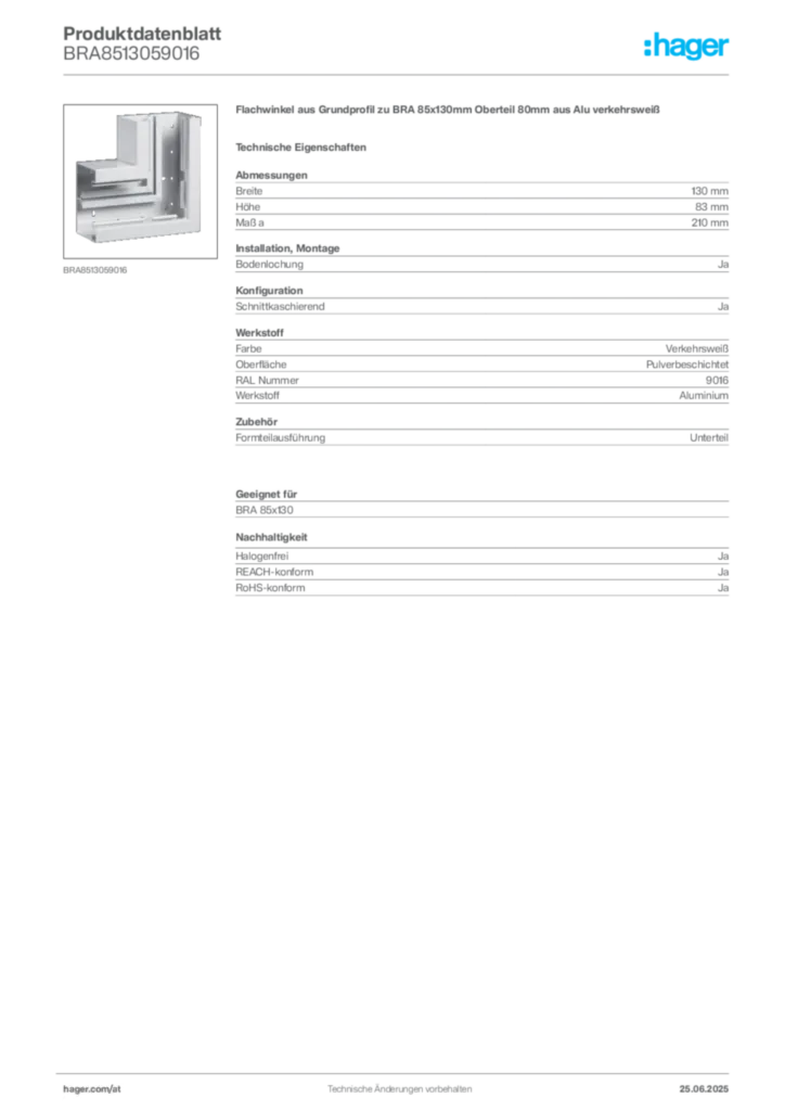 Bild Hager Produktdatenblatt BRA8513059016 | Hager Deutschland