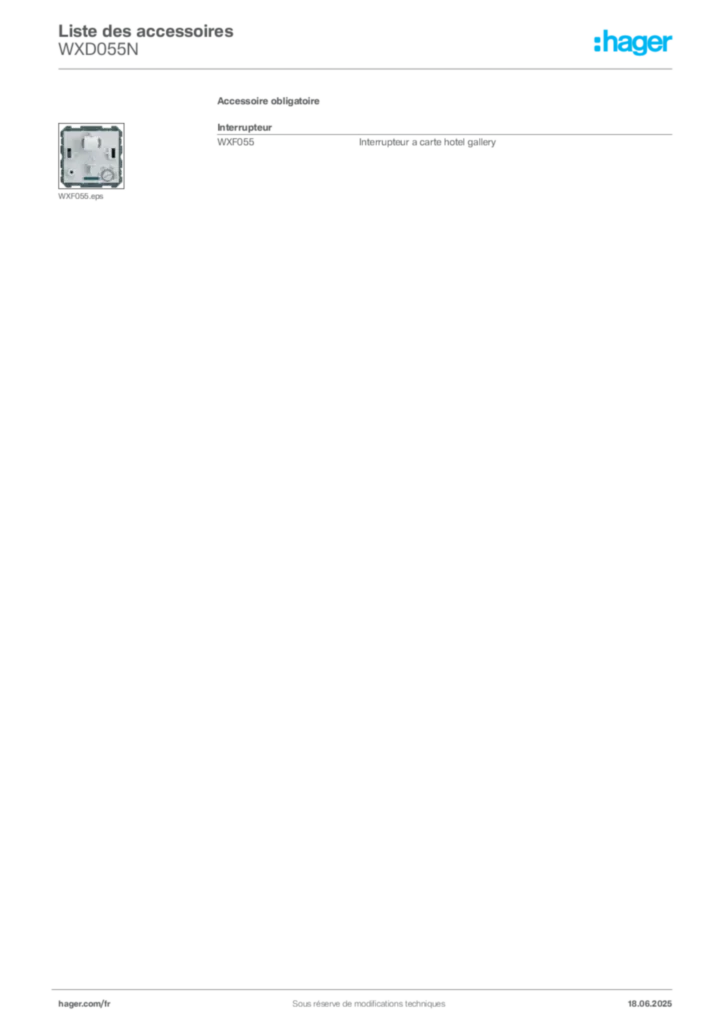 Image Hager Fiche technique du produit WXD055N | Hager France