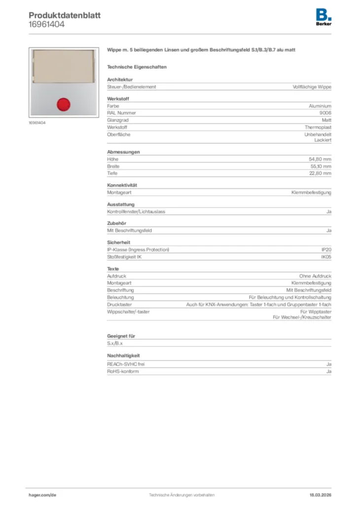 Bild Berker Produktdatenblatt 16961404 | Hager Deutschland