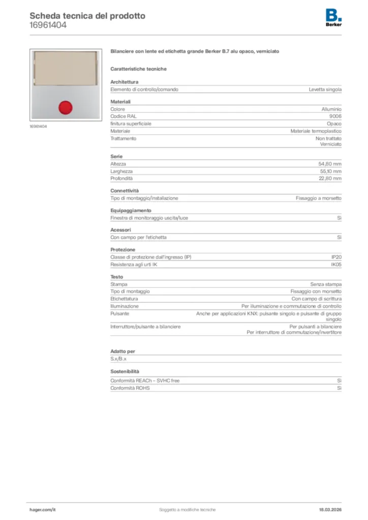 Immagine Berker Scheda tecnica del prodotto 16961404 | Hager Italia