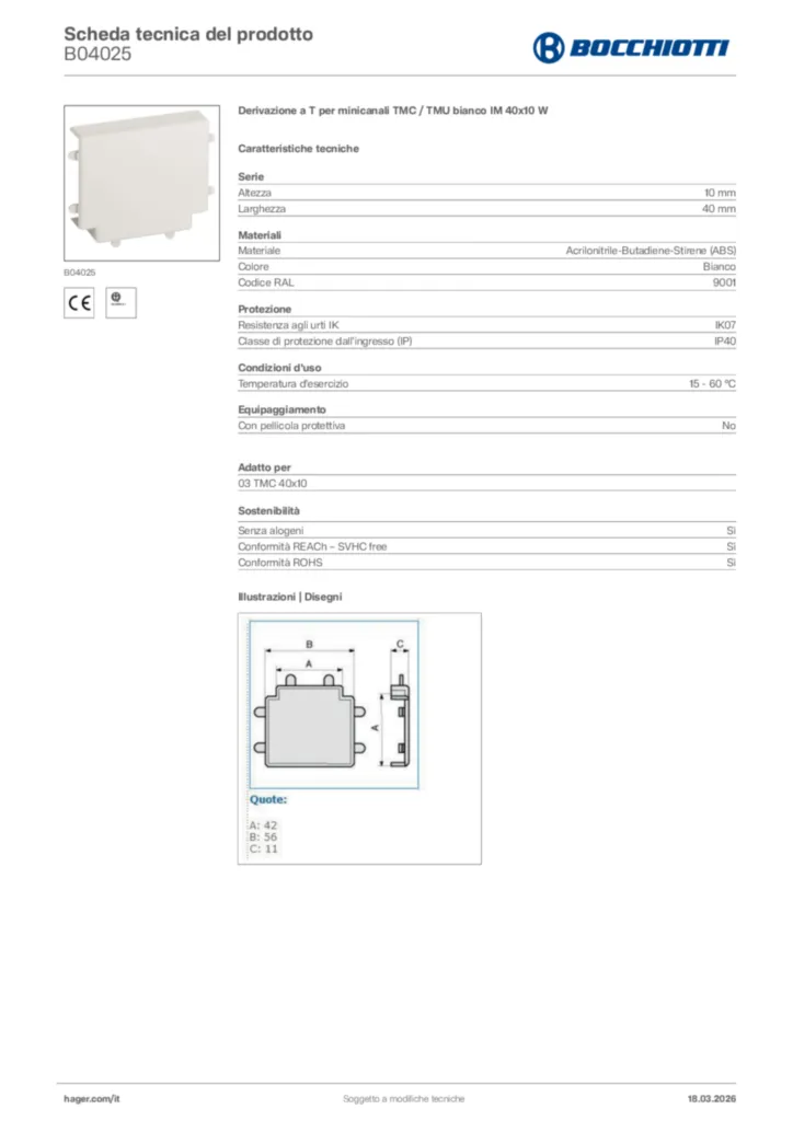 Immagine Bocchiotti Scheda tecnica del prodotto B04025 | Hager Italia