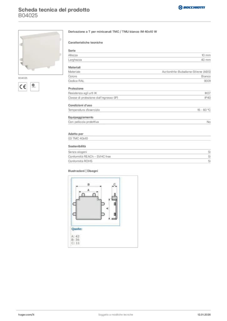 Immagine Bocchiotti Scheda tecnica del prodotto B04025 | Hager Italia