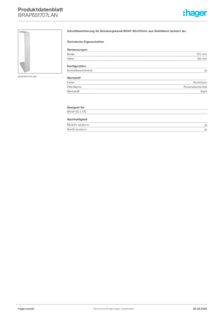 Bild Hager Produktdatenblatt BRAP651707LAN | Hager Deutschland