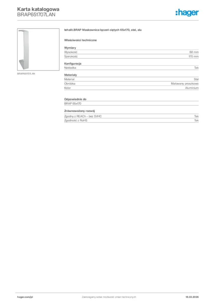 Zdjęcie Hager Karta katalogowa BRAP651707LAN | Hager Polska