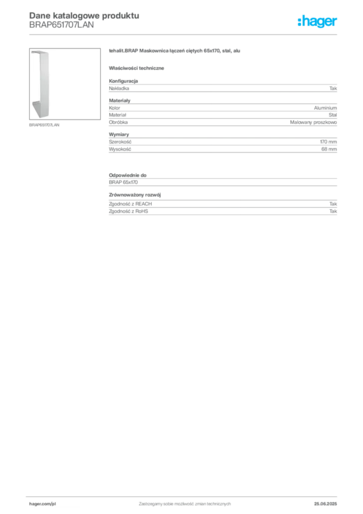 Zdjęcie Hager Dane katalogowe produktu BRAP651707LAN | Hager Polska