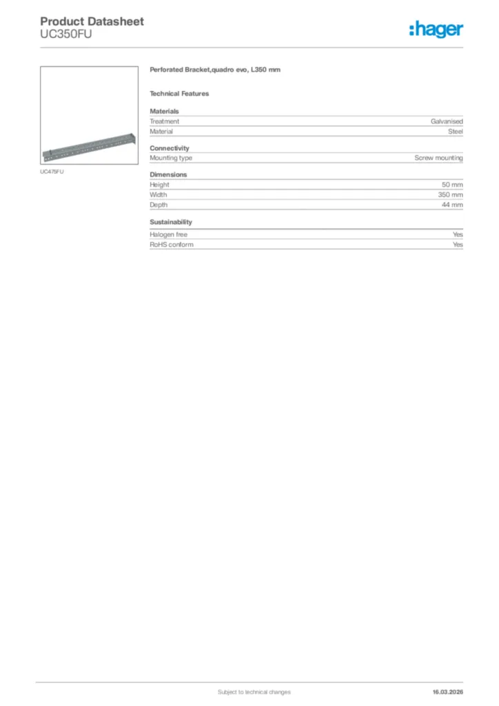 Image Hager Product data sheet UC350FU  | Hager Africa
