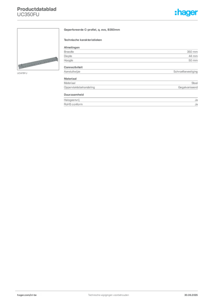 Afbeelding Hager Productdatablad UC350FU | Hager Belgium