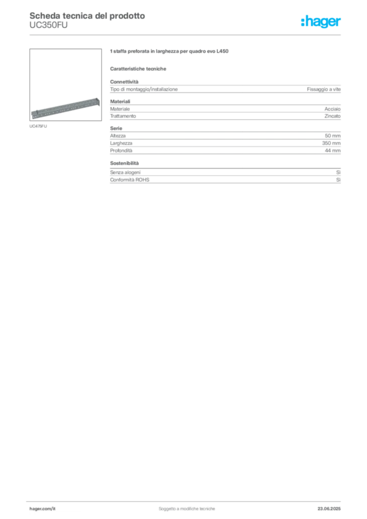Immagine Hager Scheda tecnica del prodotto UC350FU | Hager Italia