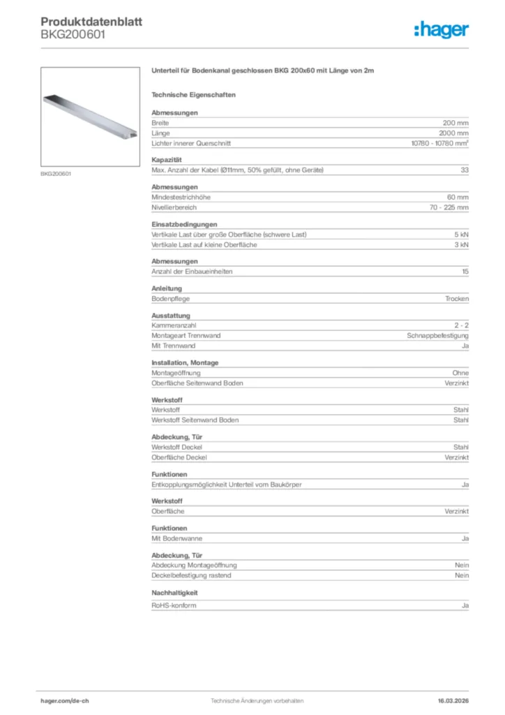 Bild Hager Produktdatenblatt BKG200601 | Hager Schweiz