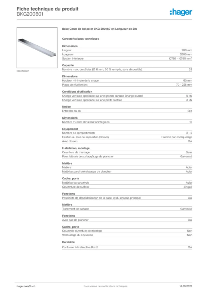 Image Hager Fiche technique du produit BKG200601 | Hager Suisse