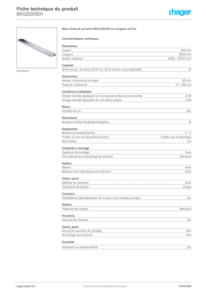 Image Hager Fiche technique du produit BKG200601 | Hager Suisse