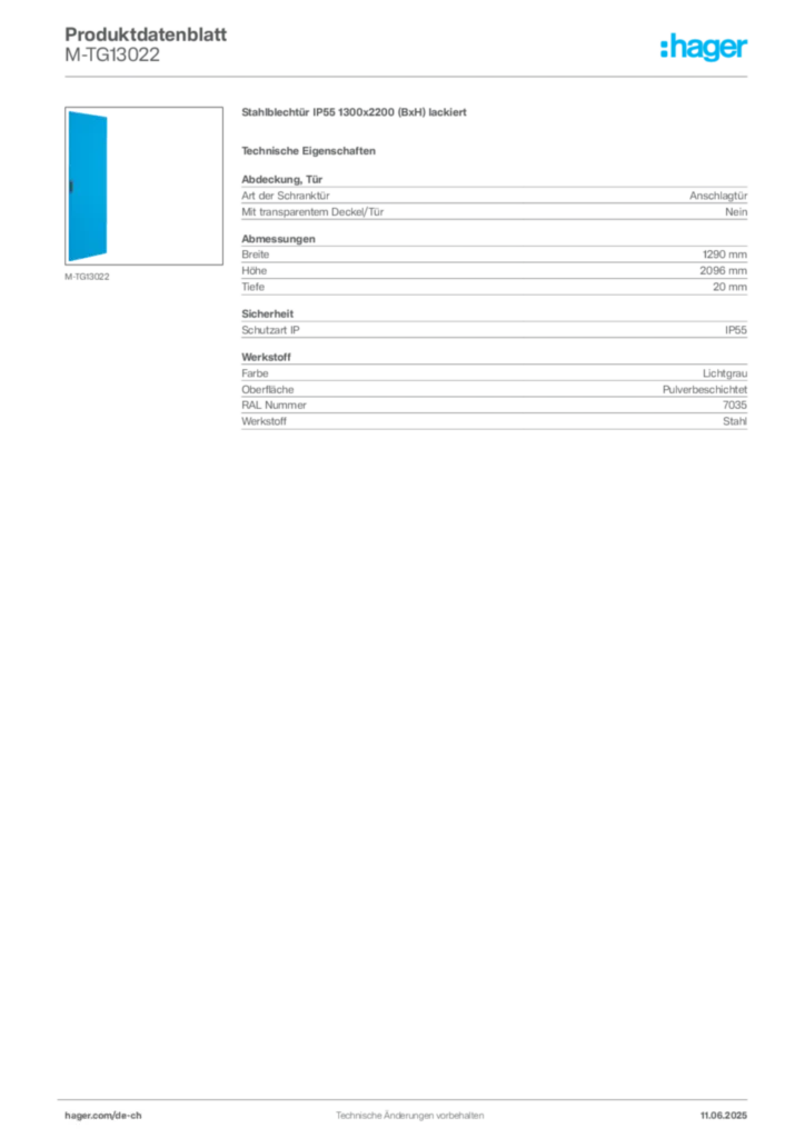 Bild Hager Produktdatenblatt M-TG13022 | Hager Schweiz