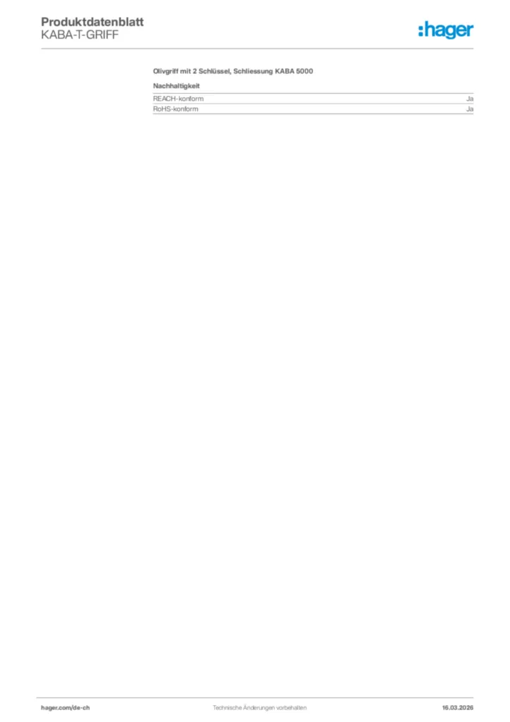 Bild Hager Produktdatenblatt KABA-T-GRIFF | Hager Schweiz