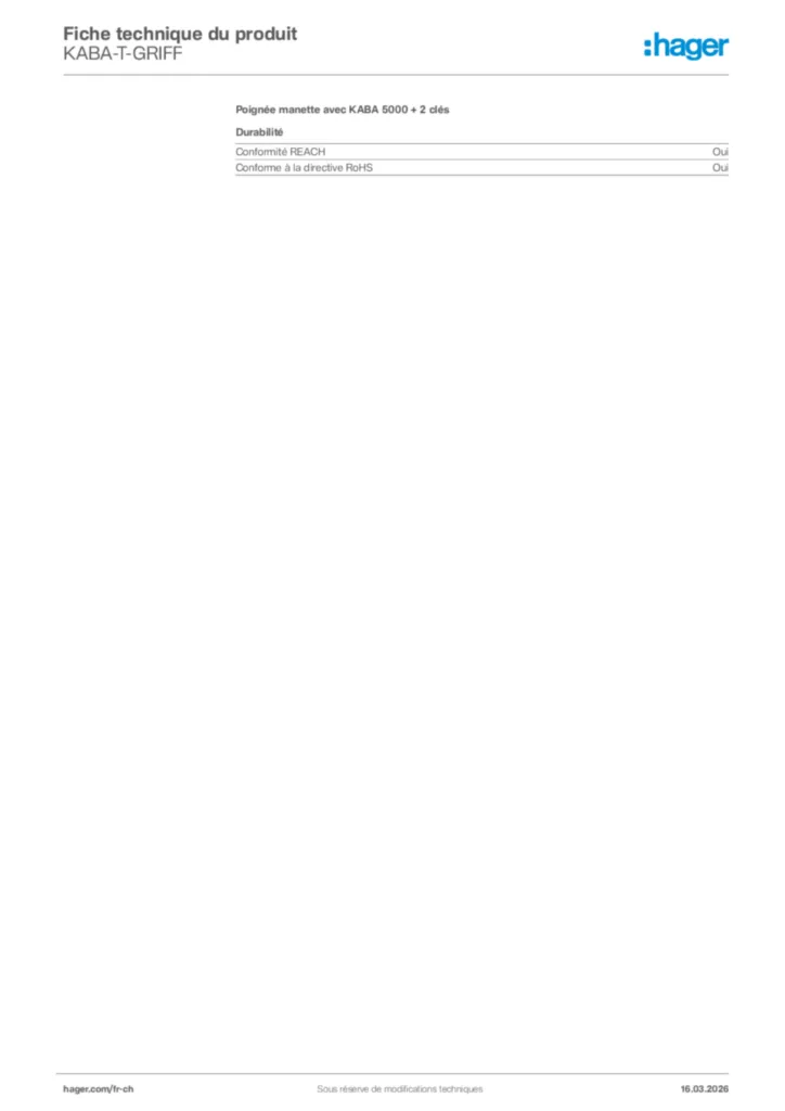 Image Hager Fiche technique du produit KABA-T-GRIFF | Hager Suisse