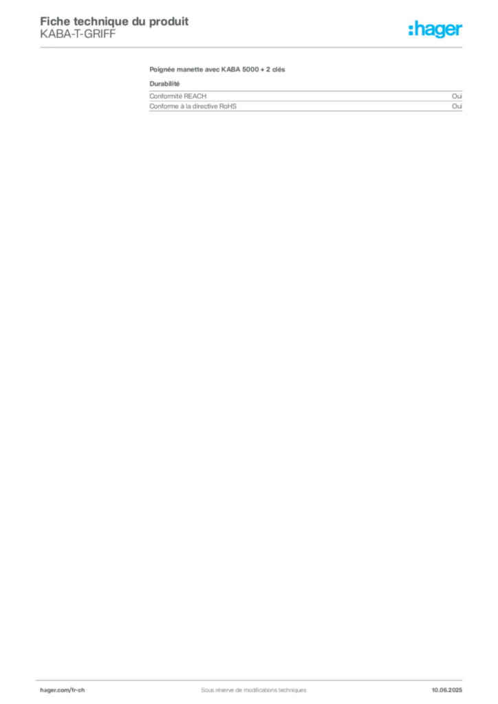 Image Hager Fiche technique du produit KABA-T-GRIFF | Hager Suisse
