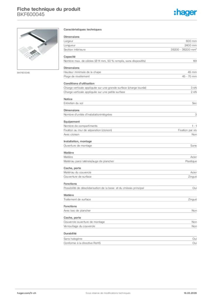 Image Hager Fiche technique du produit BKF600045 | Hager Suisse