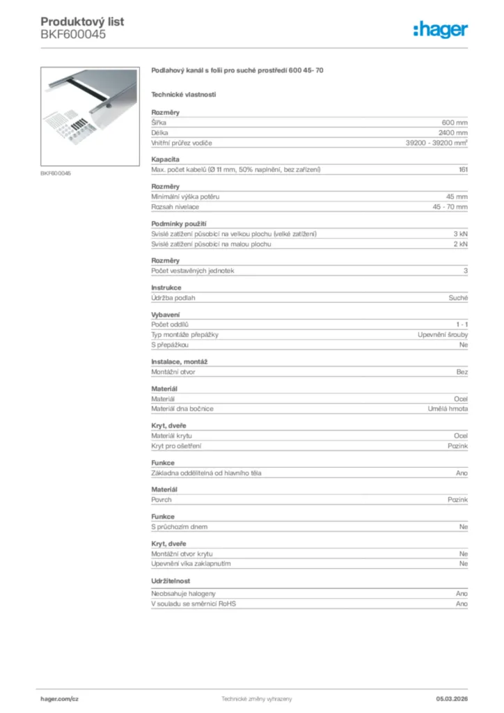Obrázek Hager Product data sheet BKF600045 | Hager