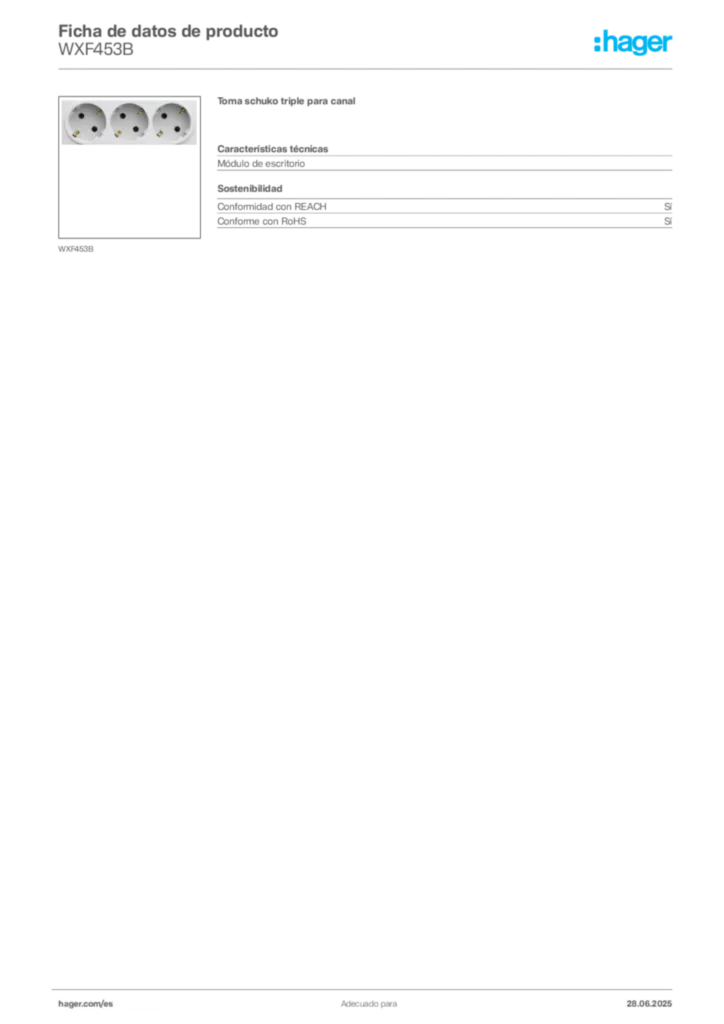 Imagen Hager Ficha de datos de producto WXF453B | Hager España