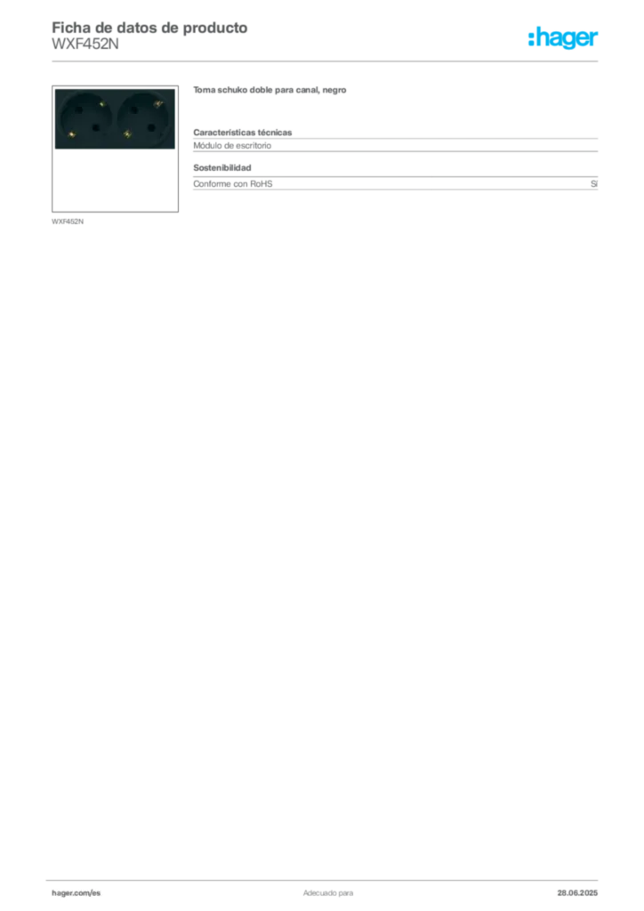 Imagen Hager Ficha de datos de producto WXF452N | Hager España