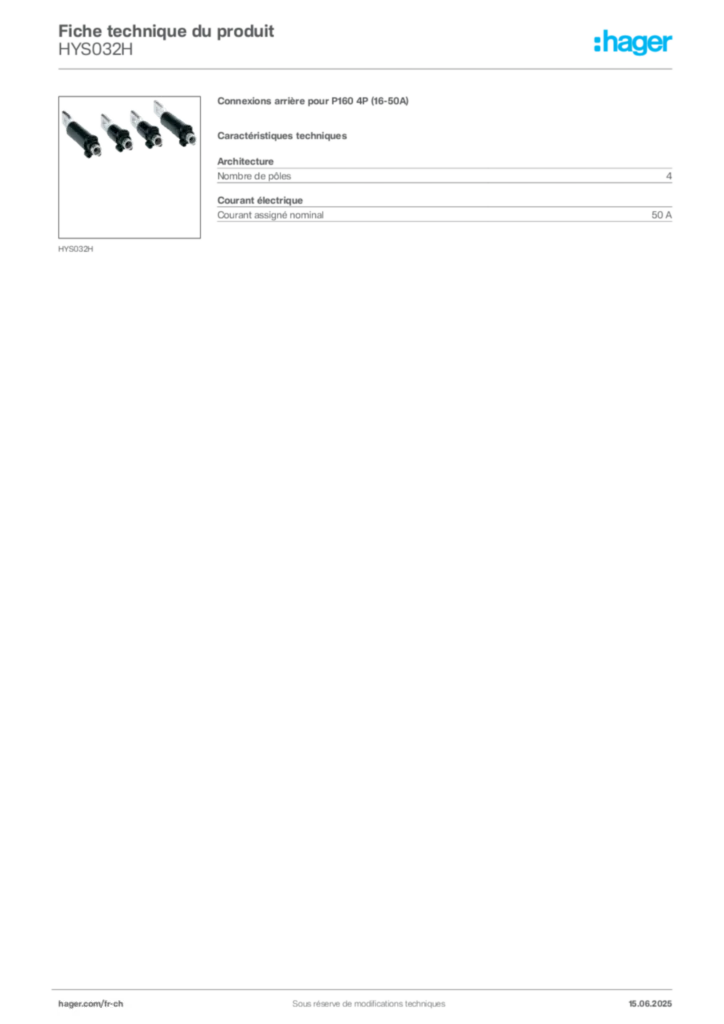 Image Hager Fiche technique du produit HYS032H | Hager Suisse