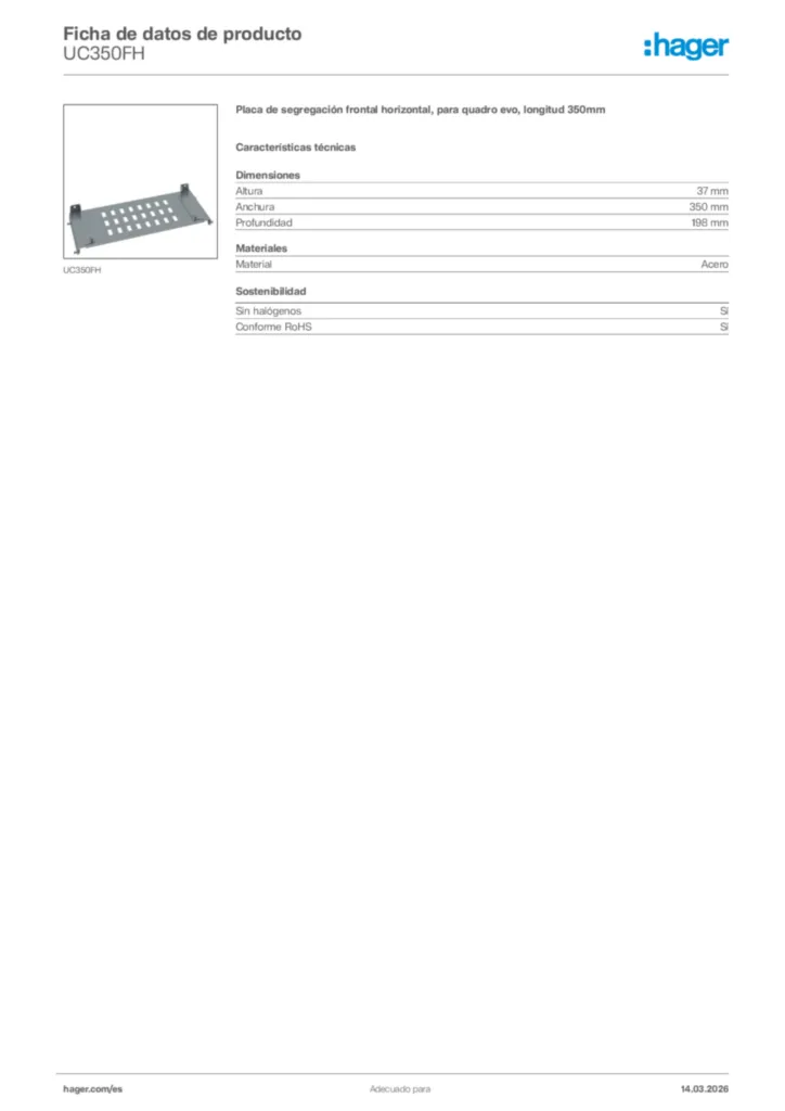 Imagen Hager Ficha de datos de producto UC350FH | Hager España
