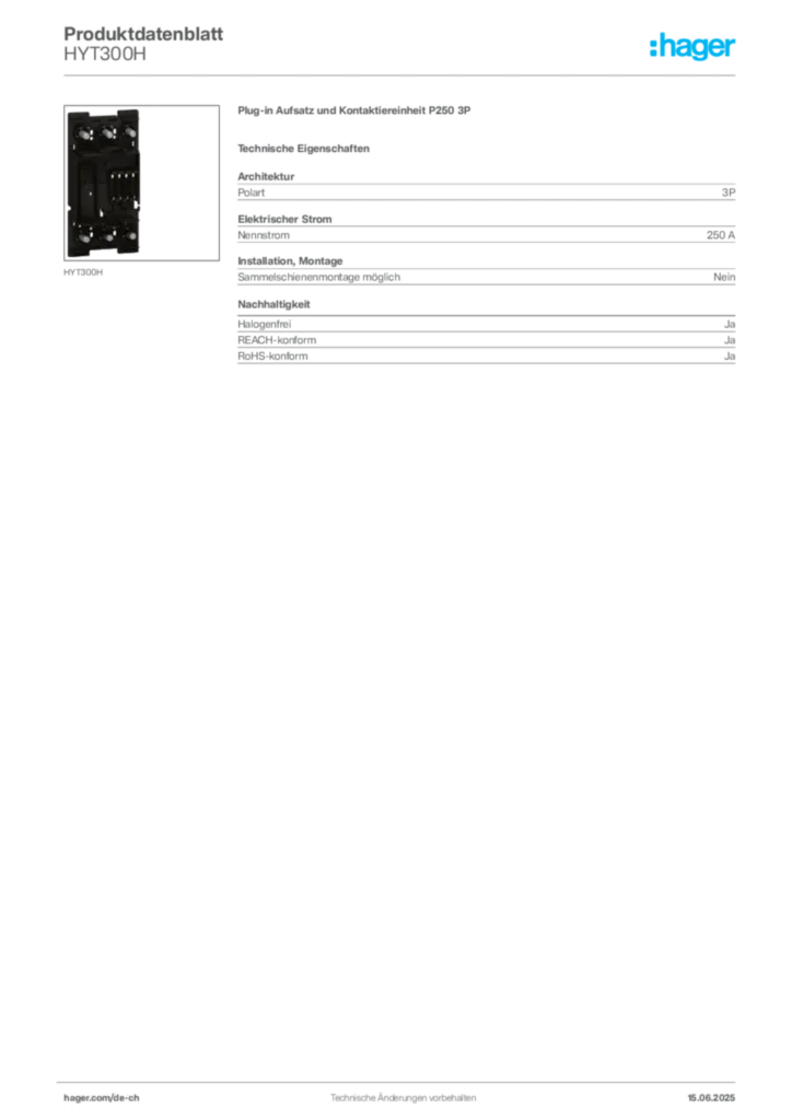 Bild Hager Produktdatenblatt HYT300H | Hager Schweiz