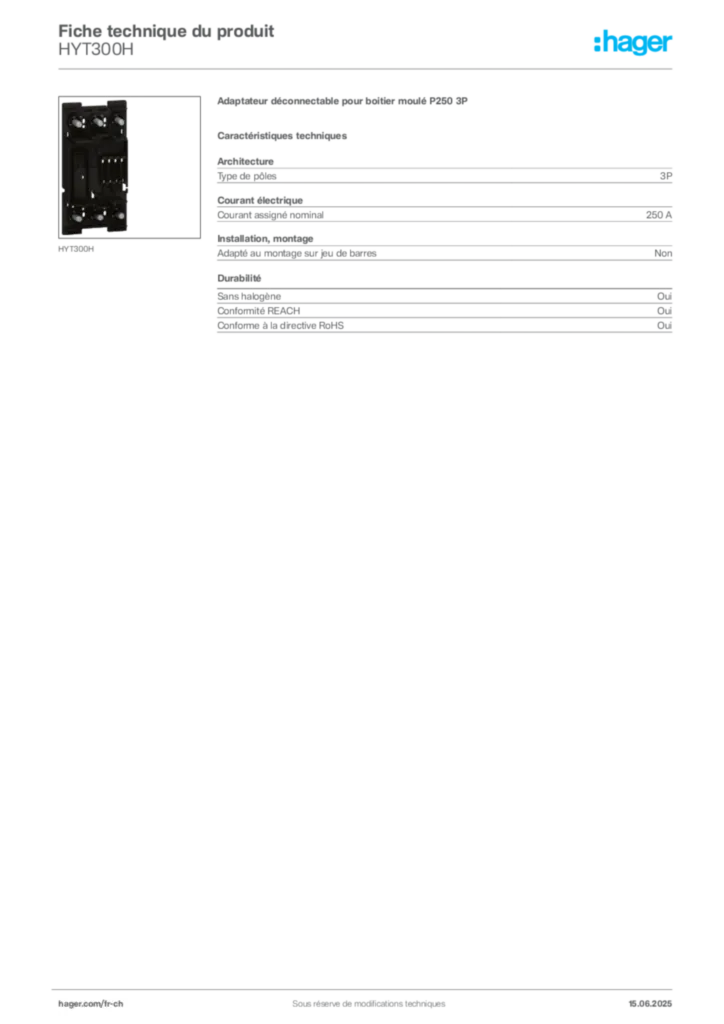 Image Hager Fiche technique du produit HYT300H | Hager Suisse