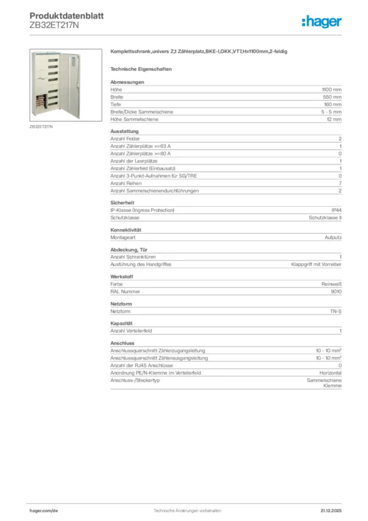 Bild Hager Produktdatenblatt ZB32ET217N | Hager Deutschland