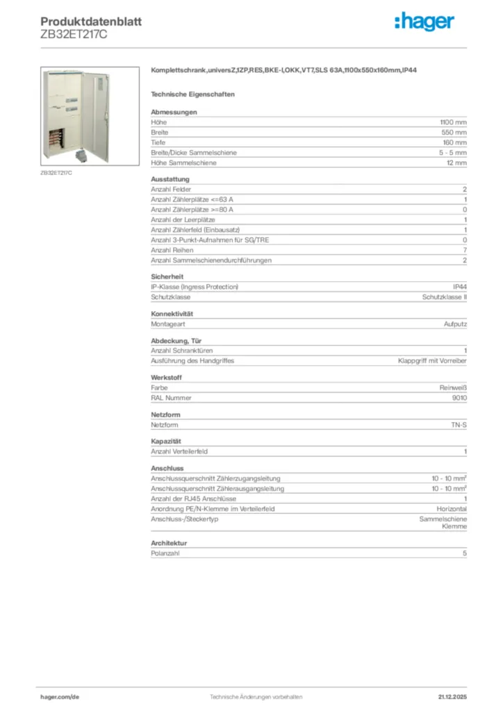 Bild Hager Produktdatenblatt ZB32ET217C | Hager Deutschland