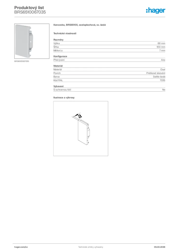 Obrázek Hager Product data sheet BRS6510067035 | Hager