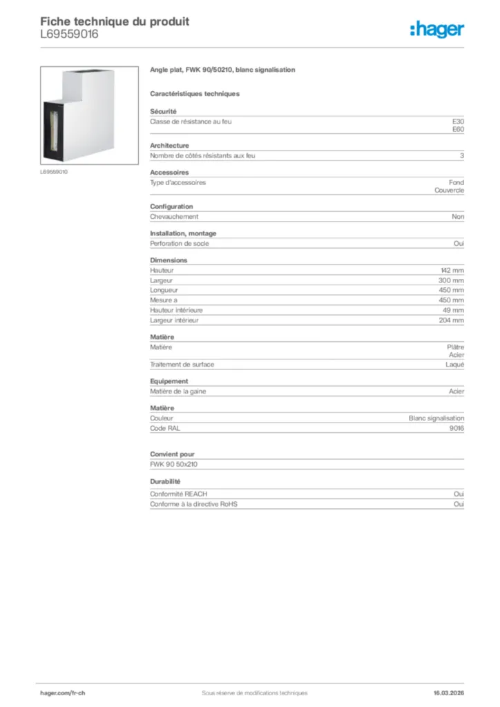 Image Hager Fiche technique du produit L69559016 | Hager Suisse