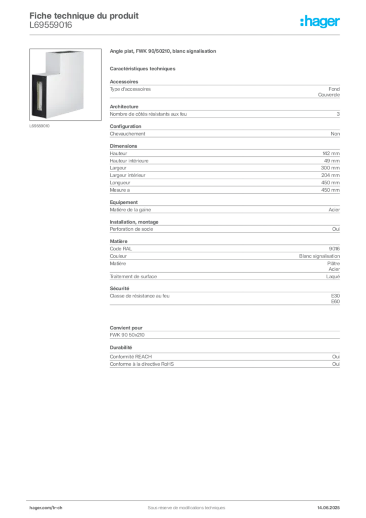 Image Hager Fiche technique du produit L69559016 | Hager Suisse