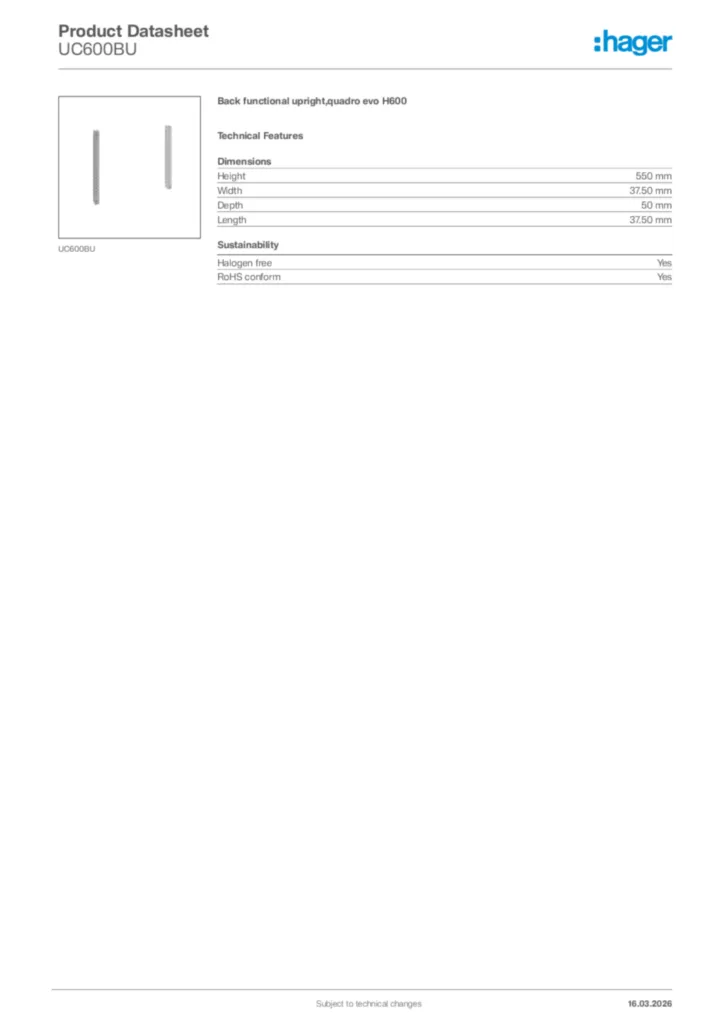 Image Hager Product data sheet UC600BU  | Hager Africa