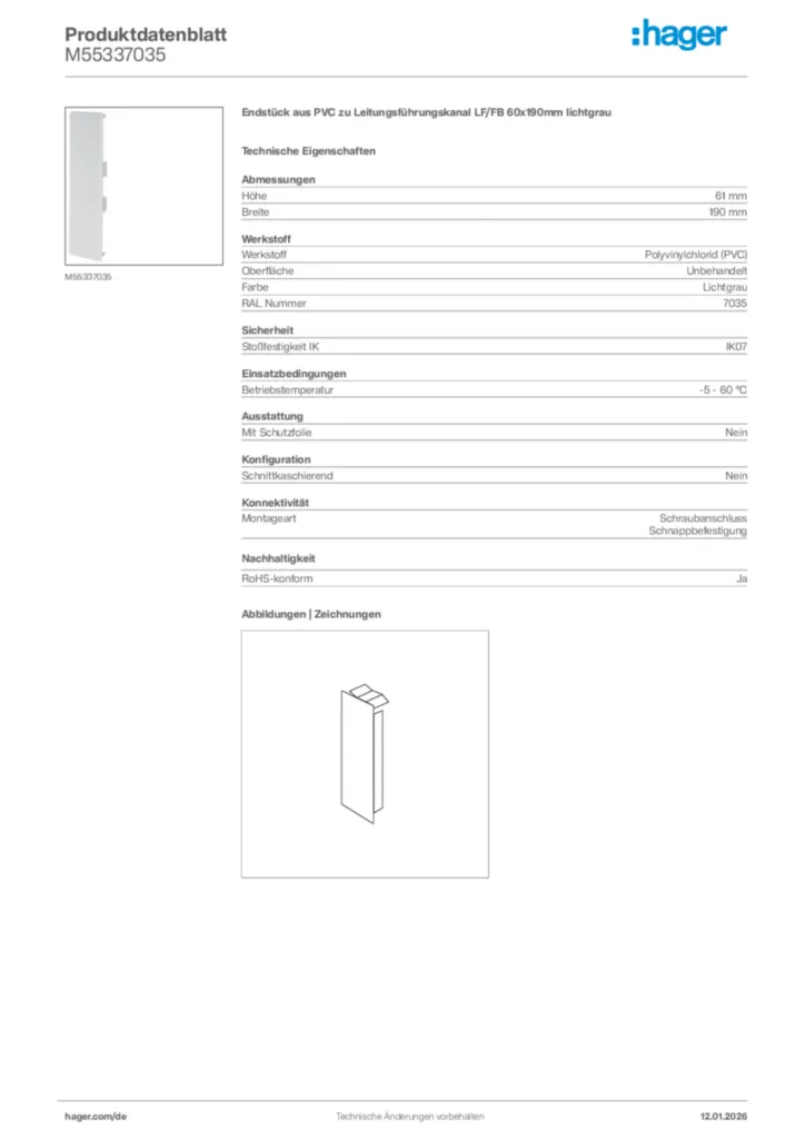 Bild Hager Produktdatenblatt M55337035 | Hager Deutschland