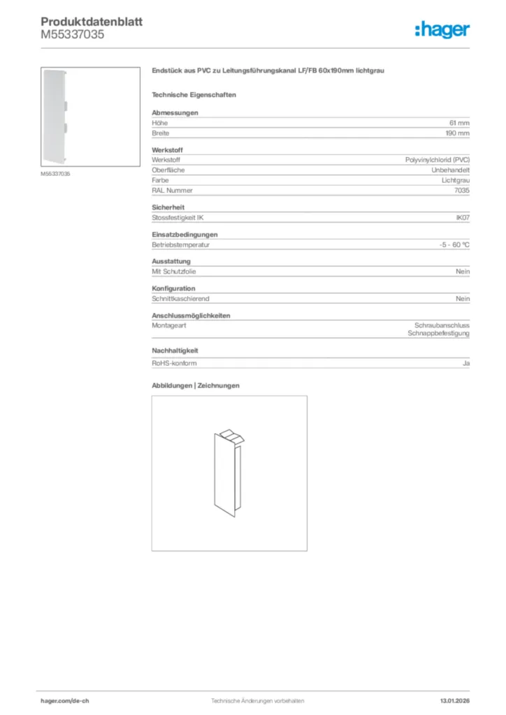 Bild Hager Produktdatenblatt M55337035 | Hager Schweiz