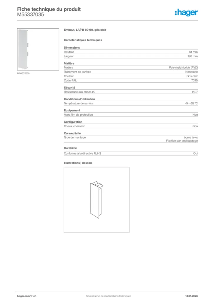 Image Hager Fiche technique du produit M55337035 | Hager Suisse