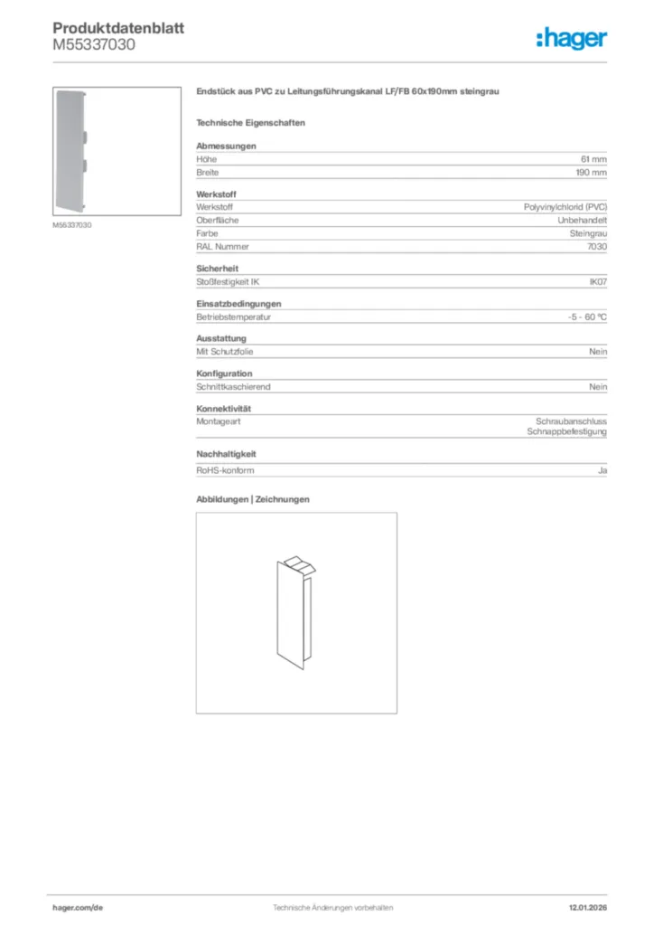 Bild Hager Produktdatenblatt M55337030 | Hager Deutschland